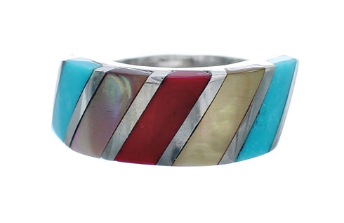 Native American Sterling Silver Multicolor Ring Size 7-1/4 AX124973